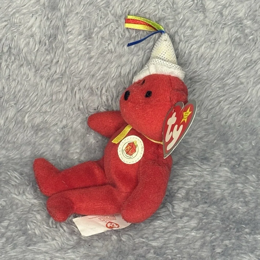 Ty Teenie Beanie Bopper 5th Anniversary Red Bear Plush 5